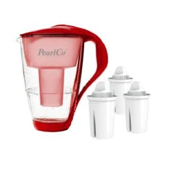 Glas-Wasserfilter Rot Inkl. 3 Universal Filterkartuschen