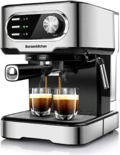 Espressomaschine 15 Bar Für Cappuccino, Latte Macchiato, Espresso, Mit Abnehmbarem Wassertank, Milchdampfdüse, 2-Tassen-Funktion, Edelstahl, 850 W
