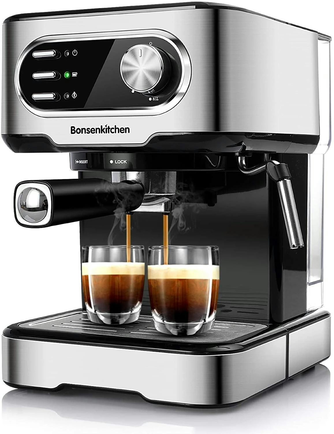 Espressomaschine 15 Bar Für Cappuccino, Latte Macchiato, Espresso, Mit Abnehmbarem Wassertank, Milchdampfdüse, 2-Tassen-Funktion, Edelstahl, 850 W 1 Espressomaschine 15 Bar Für Cappuccino, Latte Macchiato, Espresso, Mit Abnehmbarem Wassertank, Milchdampfdüse, 2-Tassen-Funktion, Edelstahl, 850 W