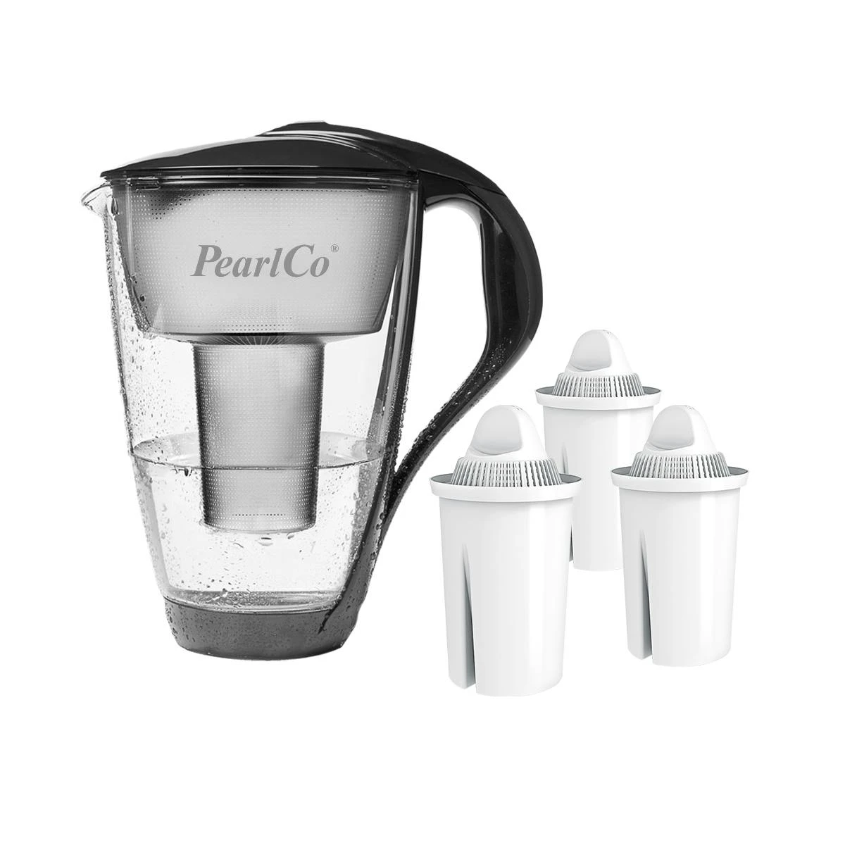 Glas-Wasserfilter Anthrazit Inkl. 3 Universal Filterkartuschen 1 Glas-Wasserfilter Anthrazit Inkl. 3 Universal Filterkartuschen