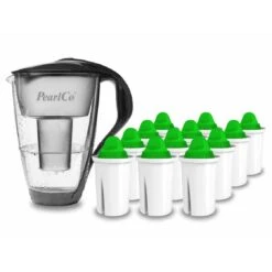 Glas-Wasserfilter Anthrazit Inkl. 12 Alkaline Filterkartuschen