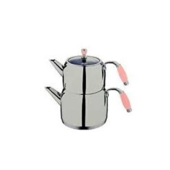 Almina Türkisches Tekannen Set Caydanlik Silikongriff In Pink Kapazität 2 Liter