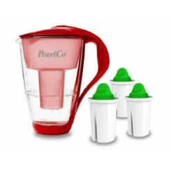 Glas-Wasserfilter Rot Inkl. 3 Alkaline Filterkartuschen