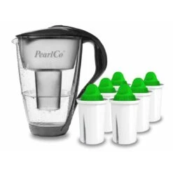 Glas-Wasserfilter Anthrazit Inkl. 6 Alkaline Filterkartuschen