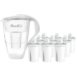 Glas-Wasserfilter Weiß Inkl. 12 Universal Filterkartuschen